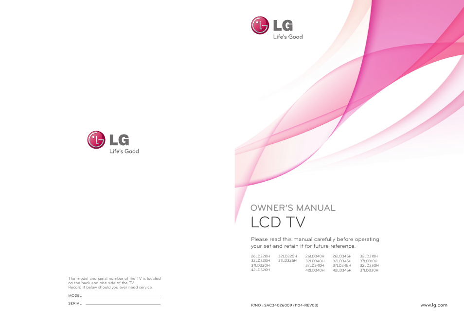 Lcd tv, Owner’s manual | LG 32LD340H User Manual | Page 117 / 317