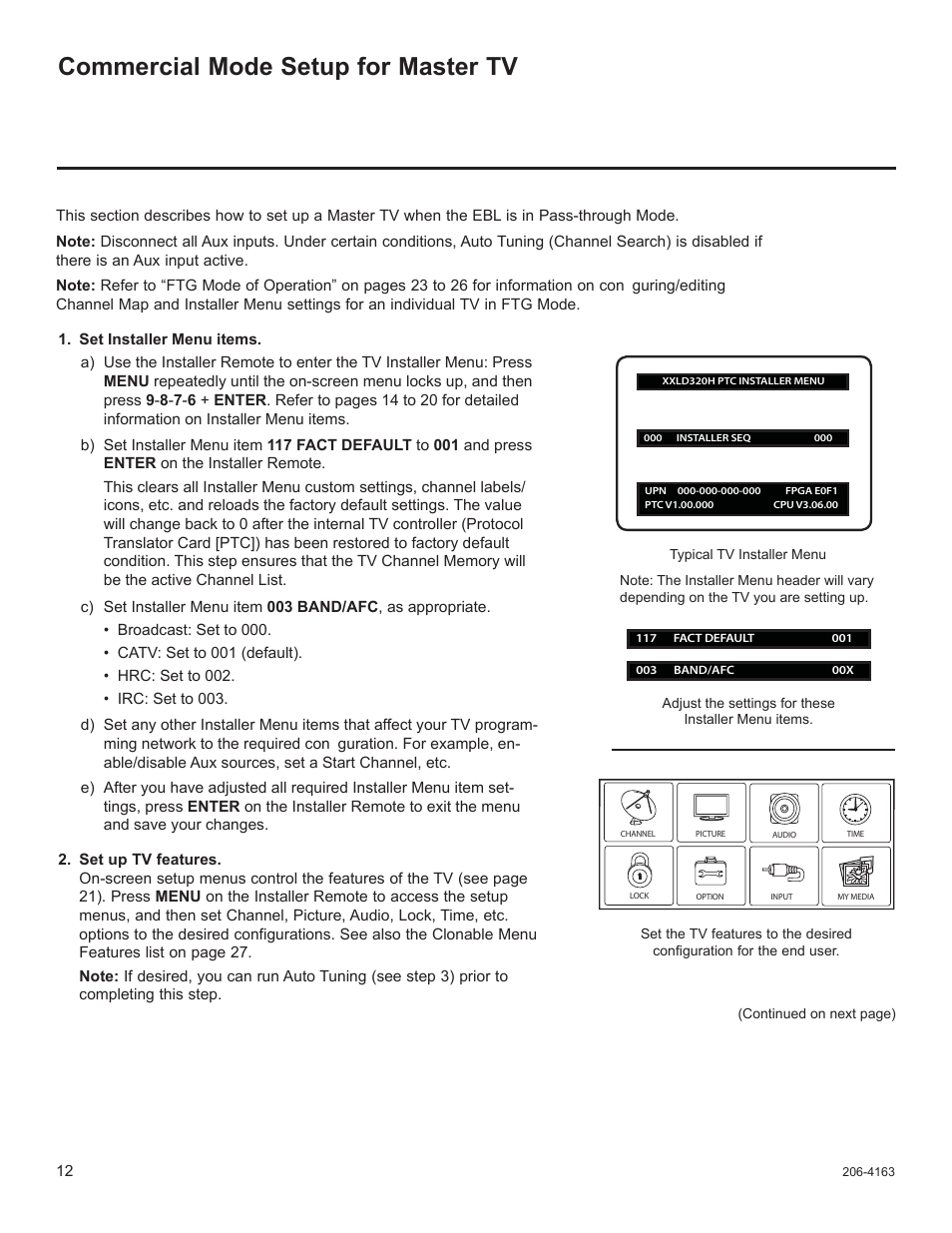 Commercial mode setup for master tv | LG 32LD340H User Manual | Page 129 / 317