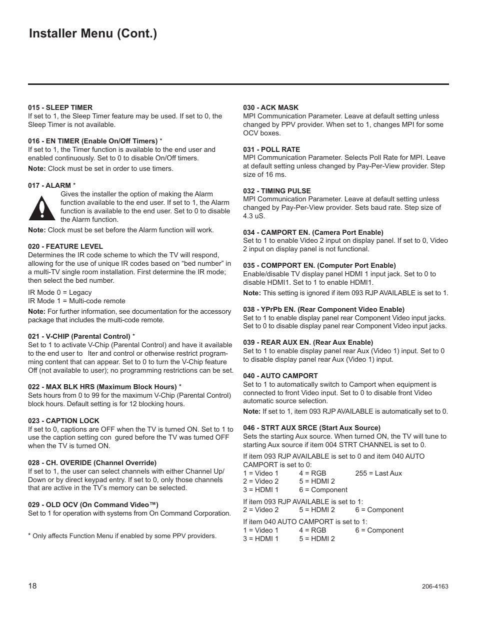 Installer menu (cont.) | LG 32LD340H User Manual | Page 135 / 317