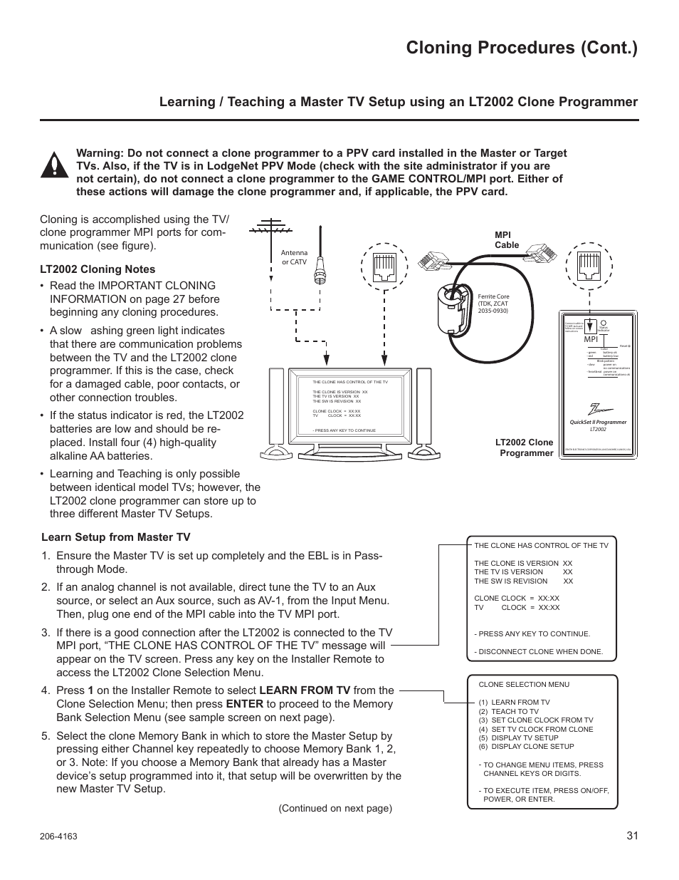Cloning procedures (cont.) | LG 32LD340H User Manual | Page 148 / 317