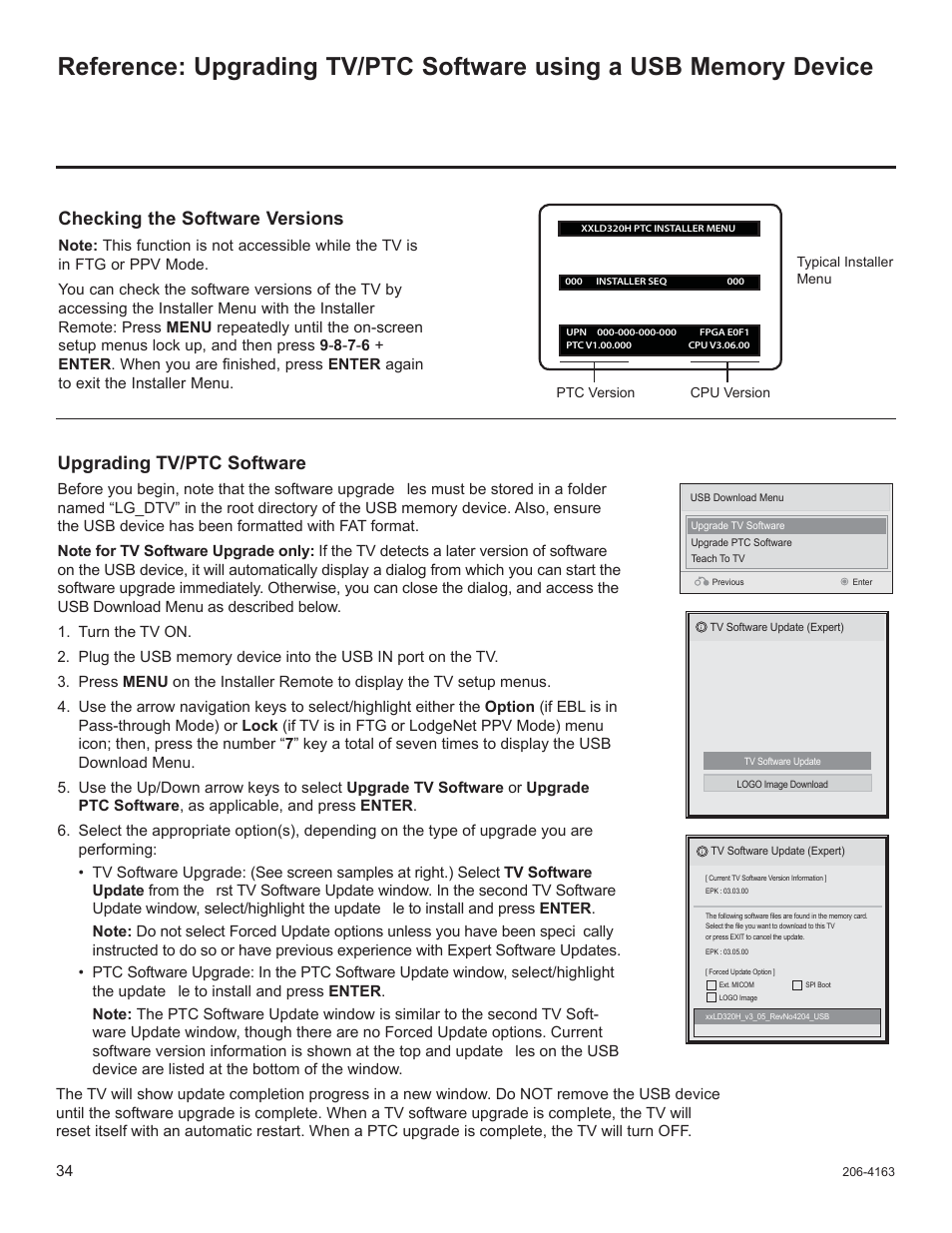 Upgrading tv/ptc software, Checking the software versions | LG 32LD340H User Manual | Page 151 / 317