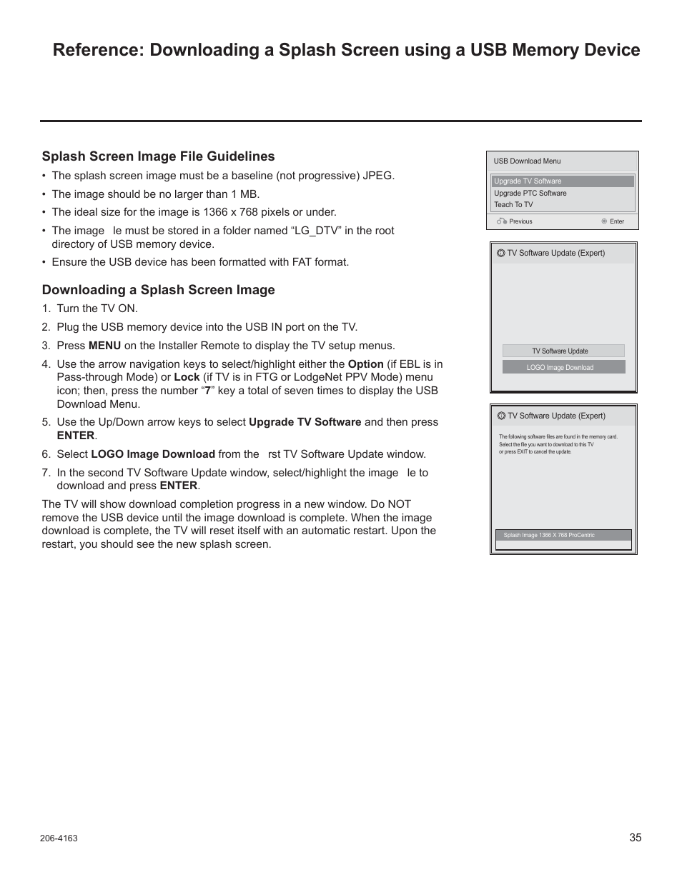 Splash screen image file guidelines, Downloading a splash screen image | LG 32LD340H User Manual | Page 152 / 317