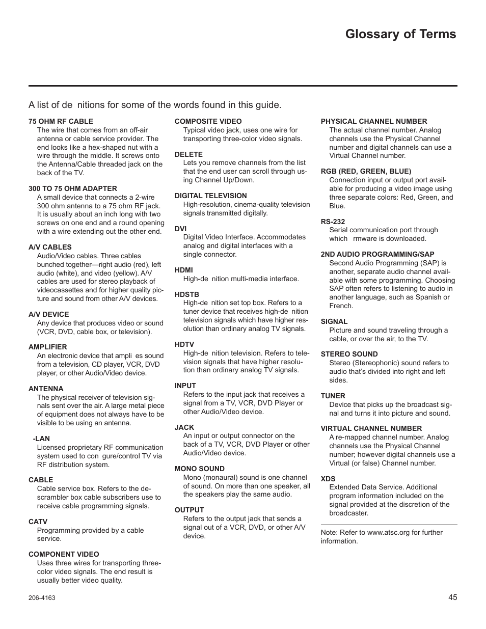 Glossary of terms | LG 32LD340H User Manual | Page 162 / 317