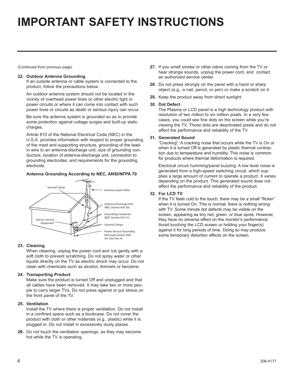 Important safety instructions | LG 32LD340H User Manual | Page 168 / 317