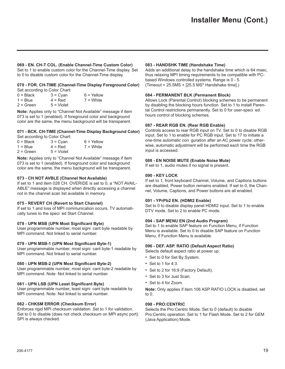 Installer menu (cont.) | LG 32LD340H User Manual | Page 183 / 317