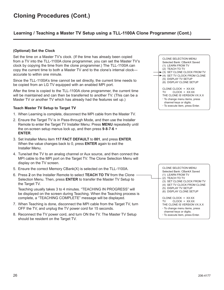 Cloning procedures (cont.) | LG 32LD340H User Manual | Page 190 / 317