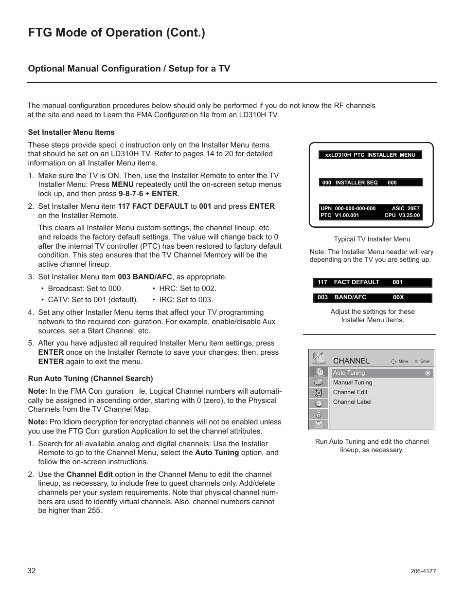 Ftg mode of operation (cont.), Optional manual confi guration / setup for a tv | LG 32LD340H User Manual | Page 196 / 317