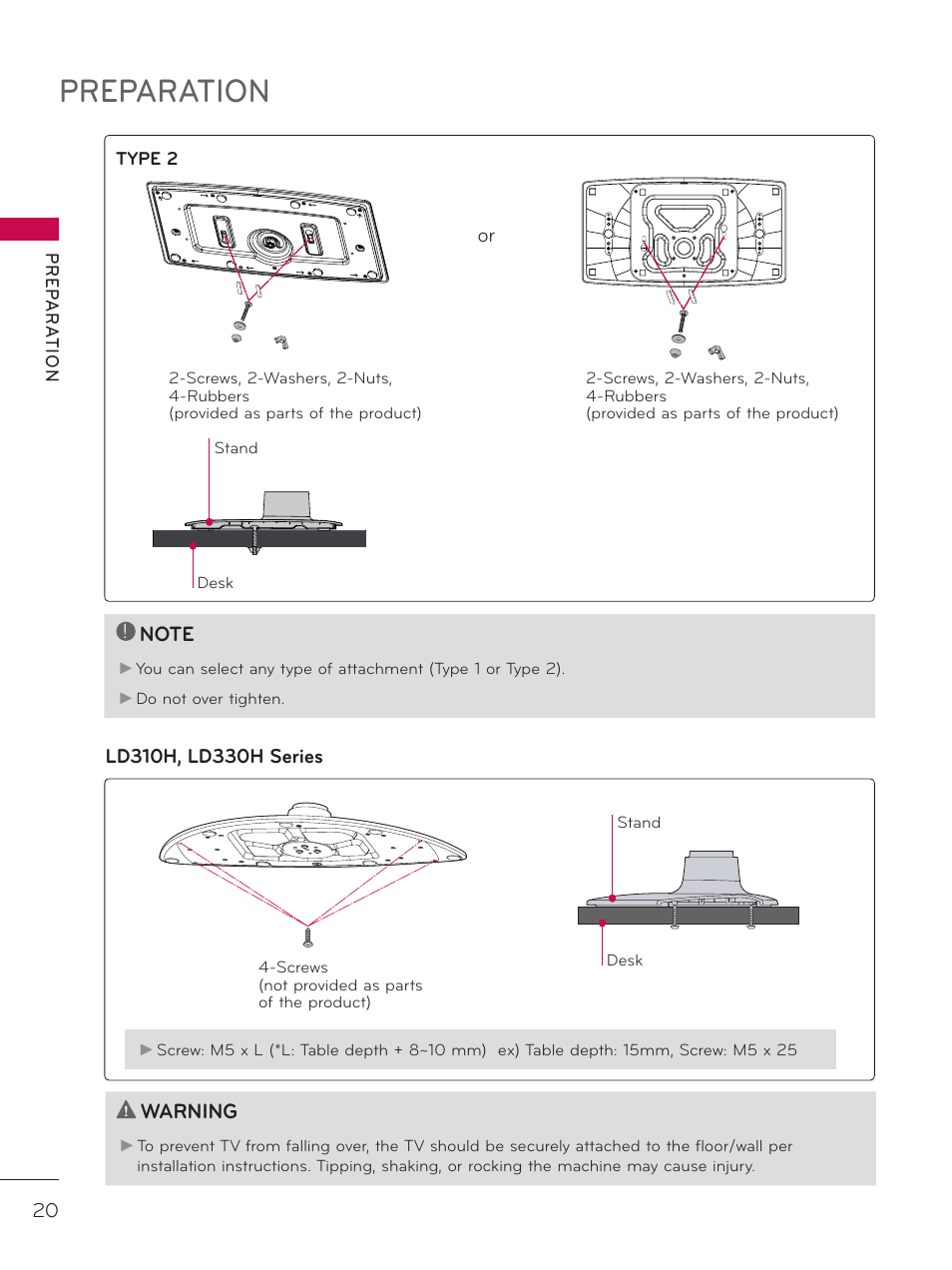 Preparation, Warning | LG 32LD340H User Manual | Page 20 / 317