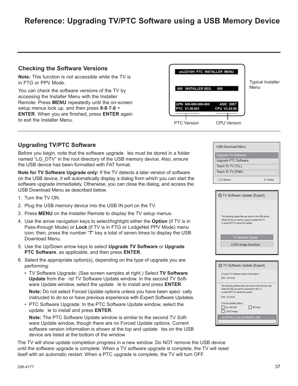 Upgrading tv/ptc software, Checking the software versions | LG 32LD340H User Manual | Page 201 / 317
