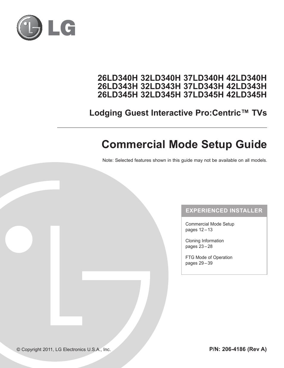 Commercial mode setup guide, Lodging guest interactive pro:centric™ tvs | LG 32LD340H User Manual | Page 213 / 317