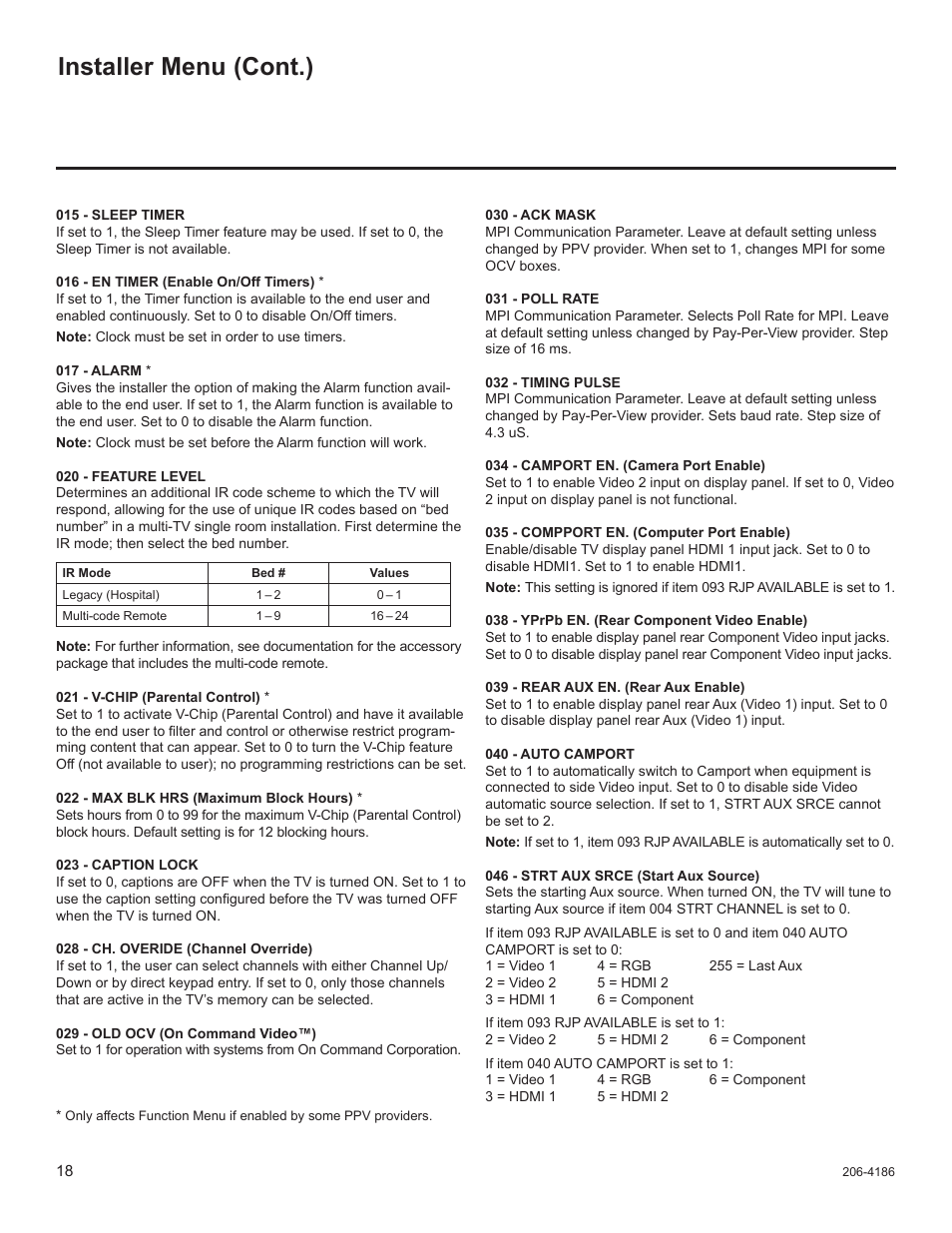 Installer menu (cont.) | LG 32LD340H User Manual | Page 230 / 317