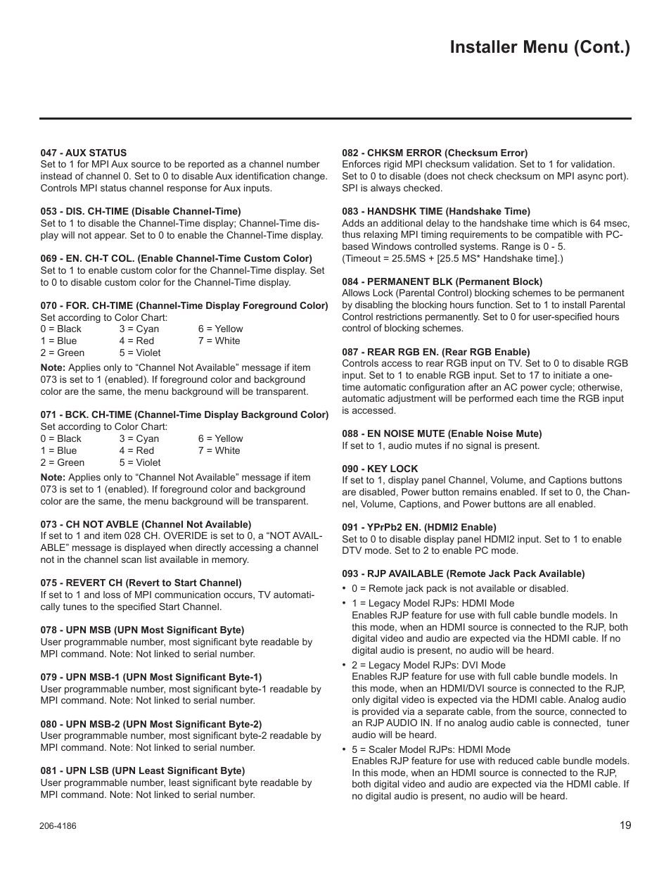 Installer menu (cont.) | LG 32LD340H User Manual | Page 231 / 317