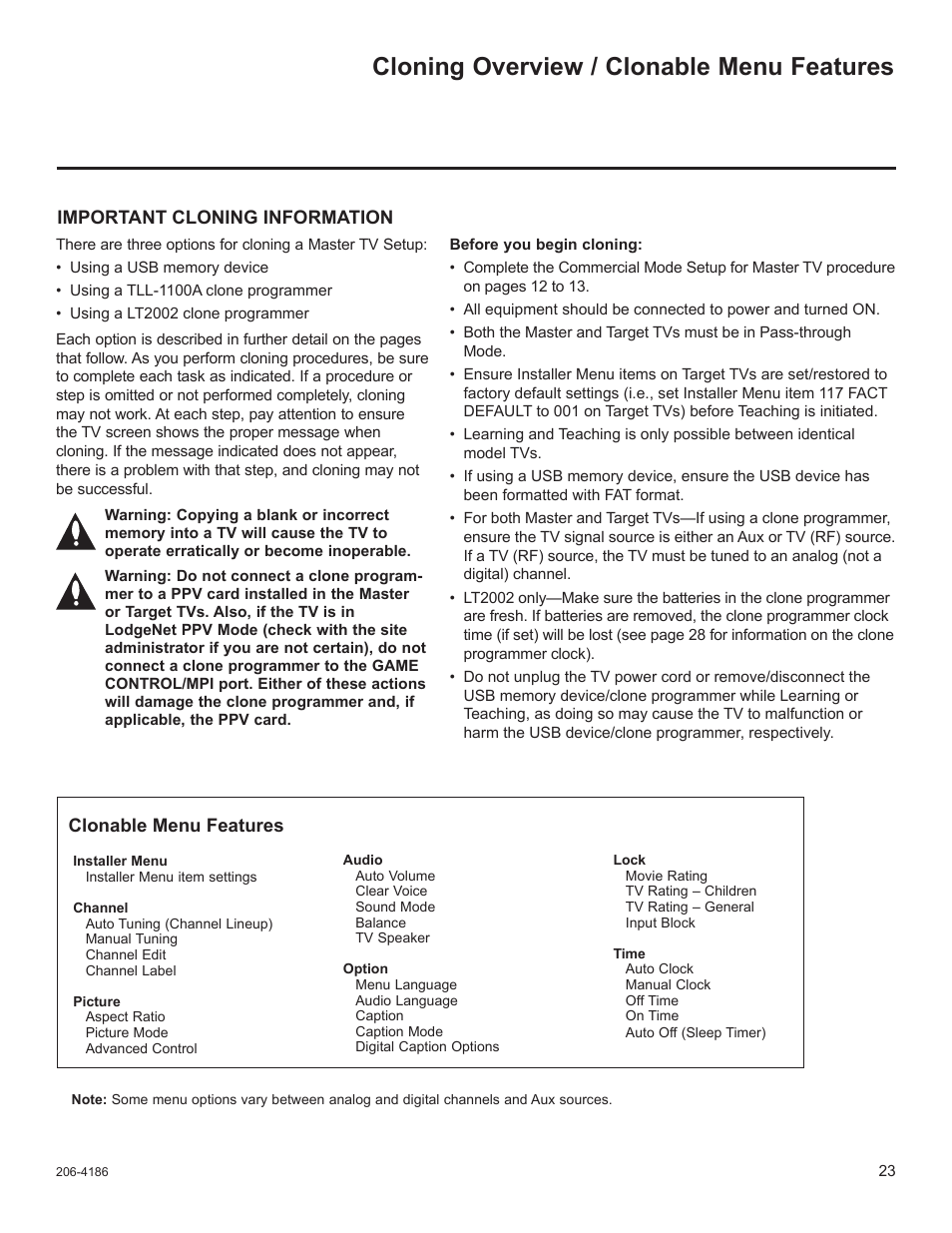 Cloning overview / clonable menu features | LG 32LD340H User Manual | Page 235 / 317