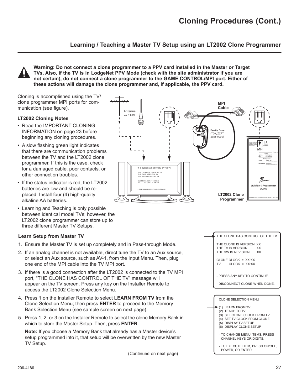 Cloning procedures (cont.) | LG 32LD340H User Manual | Page 239 / 317
