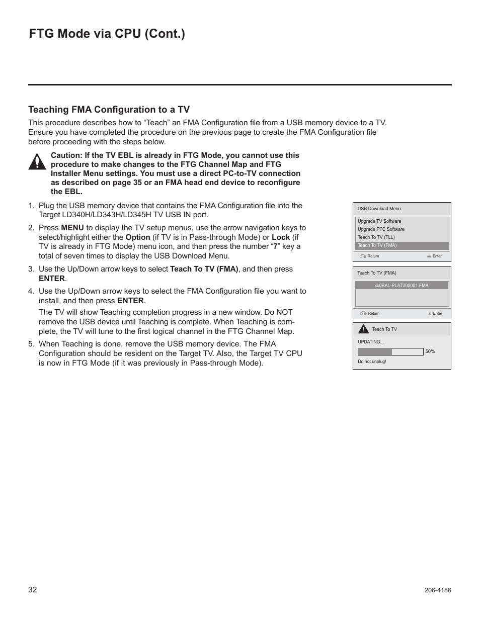 Ftg mode via cpu (cont.), Teaching fma configuration to a tv | LG 32LD340H User Manual | Page 244 / 317