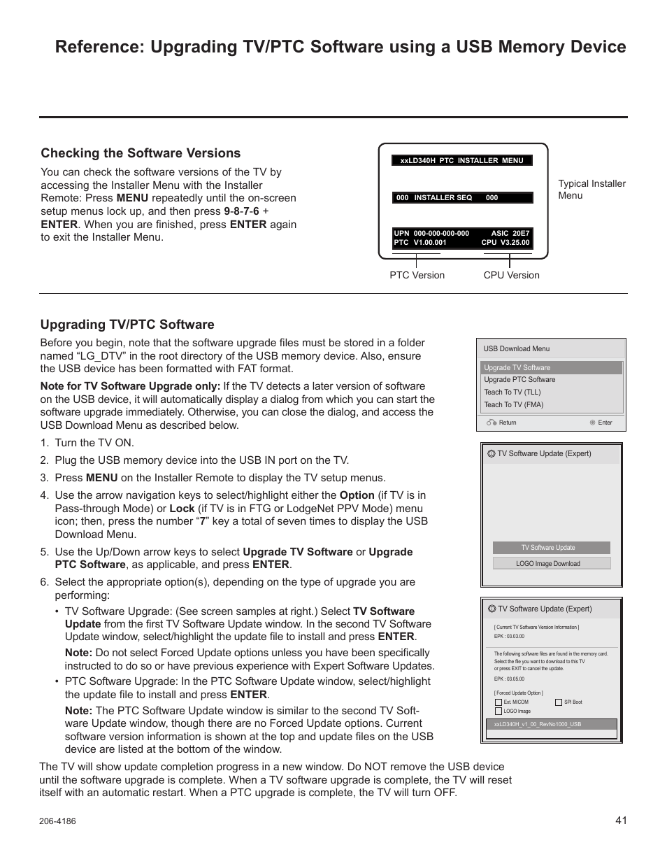 Upgrading tv/ptc software, Checking the software versions | LG 32LD340H User Manual | Page 253 / 317