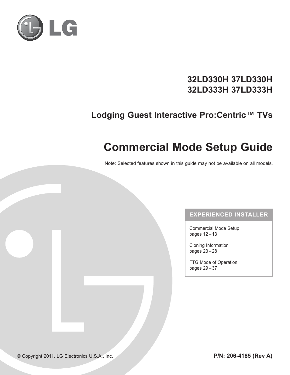 Commercial mode setup guide, Lodging guest interactive pro:centric™ tvs | LG 32LD340H User Manual | Page 268 / 317