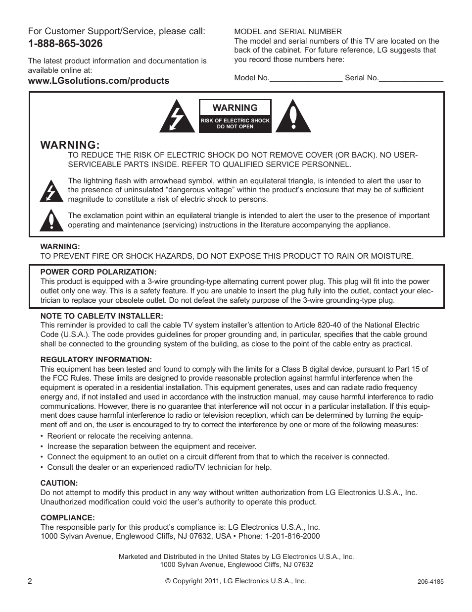 Warning | LG 32LD340H User Manual | Page 269 / 317