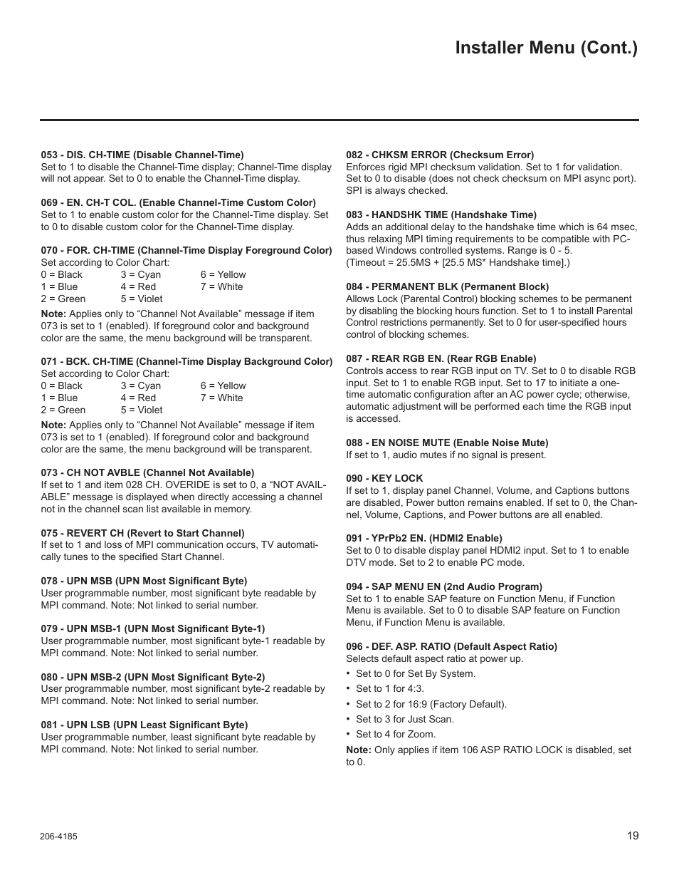 Installer menu (cont.) | LG 32LD340H User Manual | Page 286 / 317