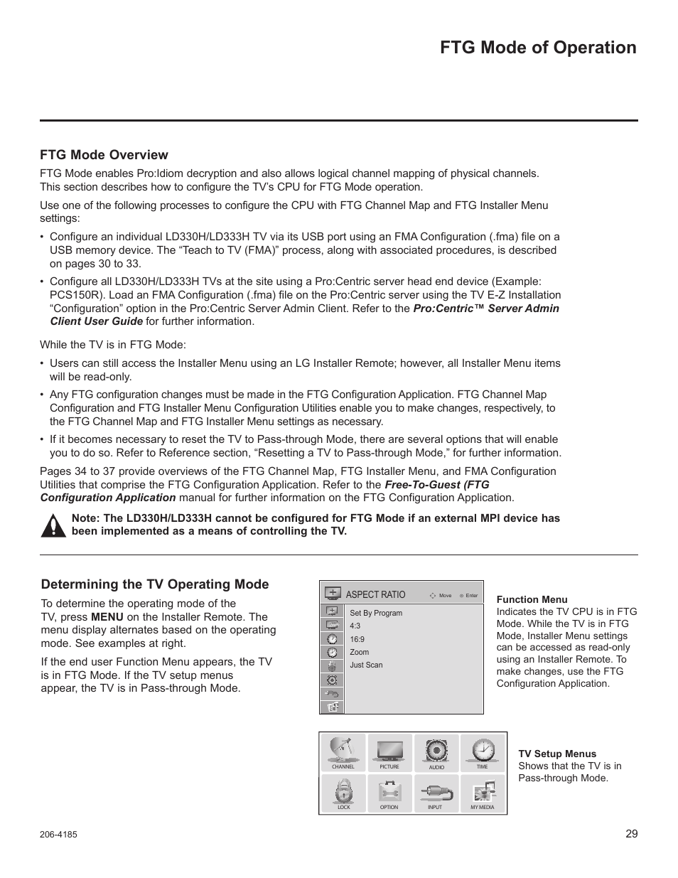 Ftg mode of operation, Determining the tv operating mode, Ftg mode overview | LG 32LD340H User Manual | Page 296 / 317