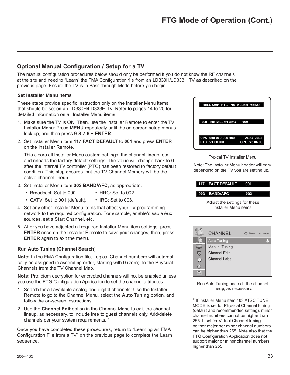 Ftg mode of operation (cont.), Optional manual configuration / setup for a tv | LG 32LD340H User Manual | Page 300 / 317