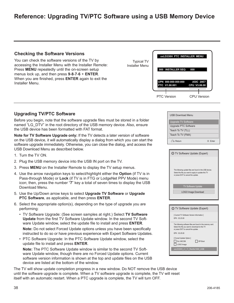 Upgrading tv/ptc software, Checking the software versions | LG 32LD340H User Manual | Page 305 / 317