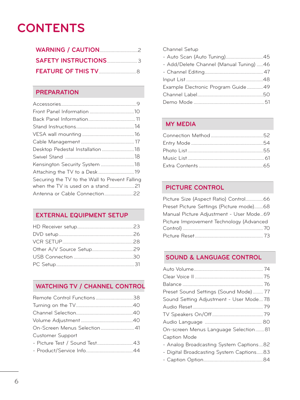 LG 32LD340H User Manual | Page 6 / 317