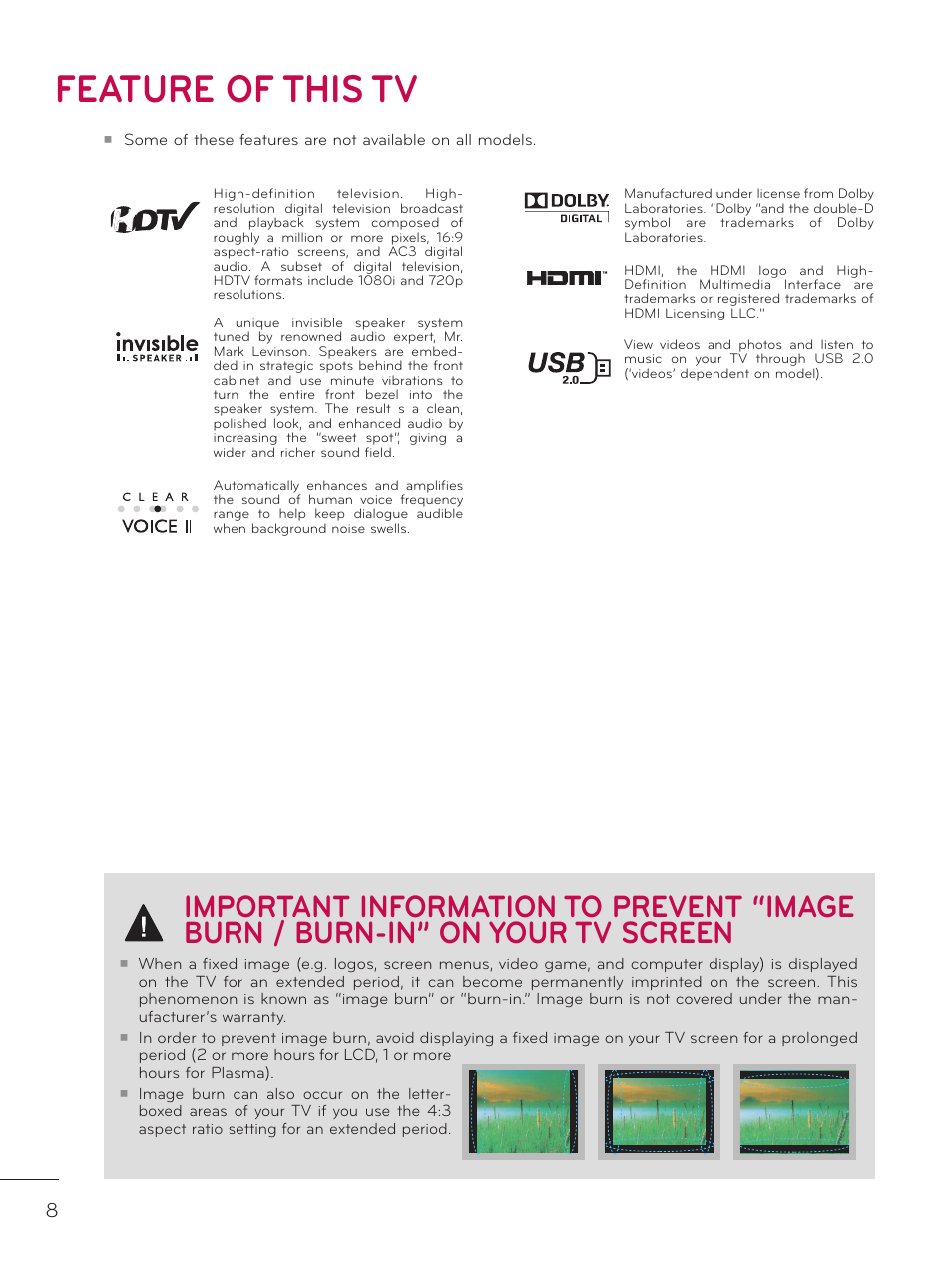 Feature of this tv | LG 32LD340H User Manual | Page 8 / 317