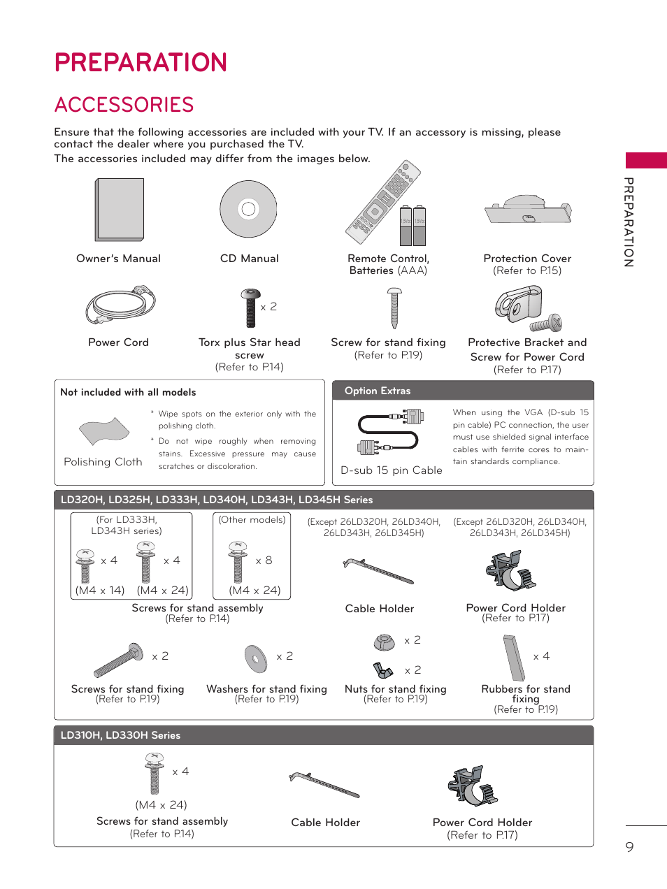 Preparation, Accessories | LG 32LD340H User Manual | Page 9 / 317