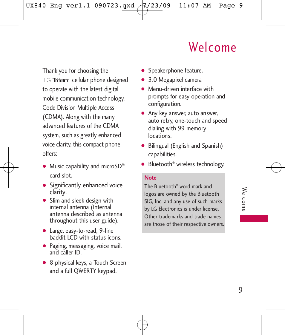 Welcome | LG UX840 User Manual | Page 11 / 289