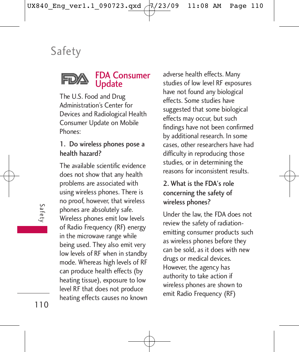 Safety, Fda consumer update | LG UX840 User Manual | Page 112 / 289