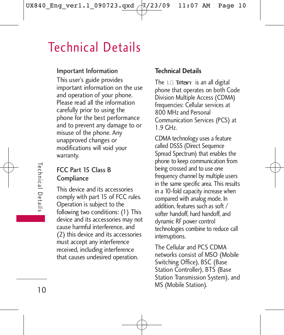 Technical details | LG UX840 User Manual | Page 12 / 289