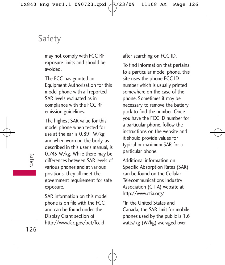 Safety | LG UX840 User Manual | Page 128 / 289