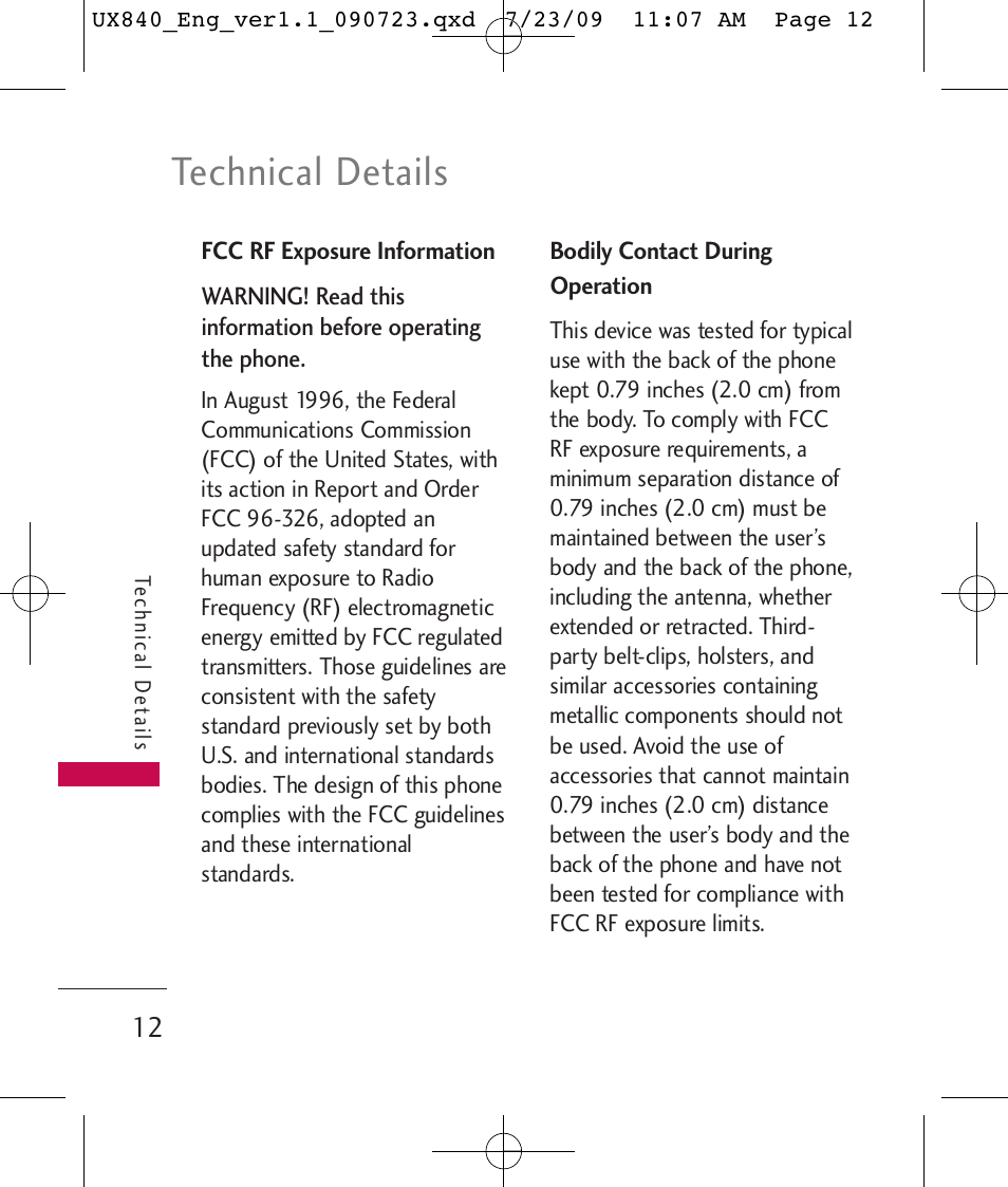 Technical details | LG UX840 User Manual | Page 14 / 289