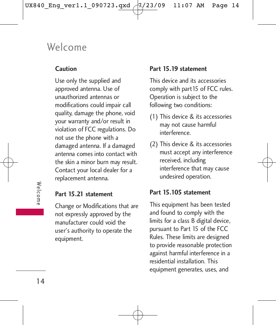 Welcome | LG UX840 User Manual | Page 16 / 289