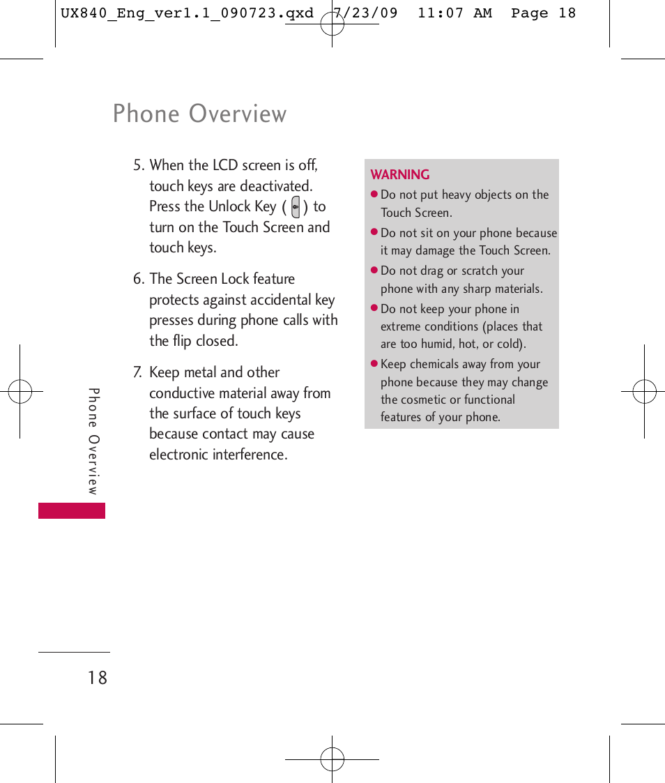 Phone overview | LG UX840 User Manual | Page 20 / 289