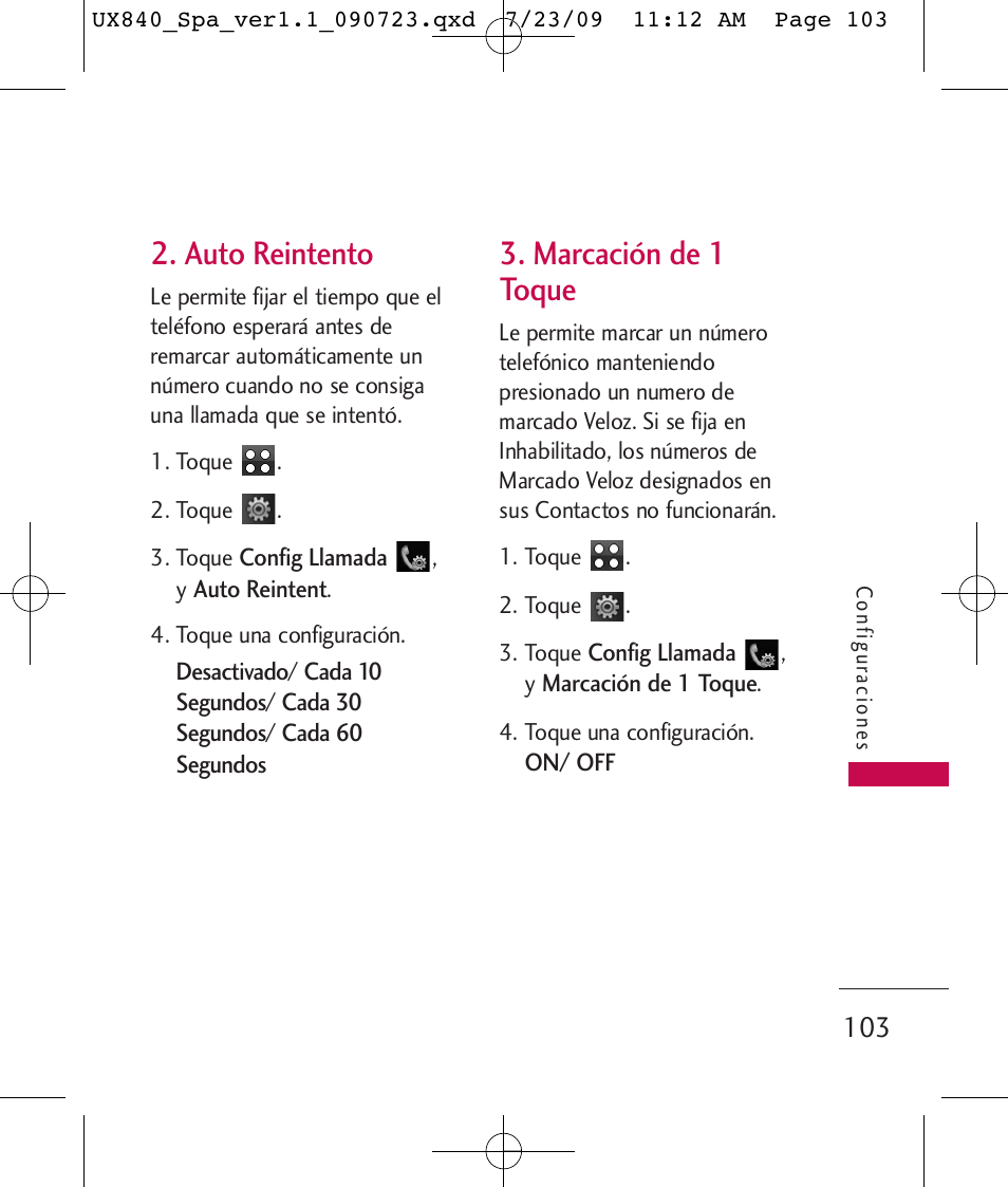 Auto reintento, Marcación de 1 toque | LG UX840 User Manual | Page 243 / 289