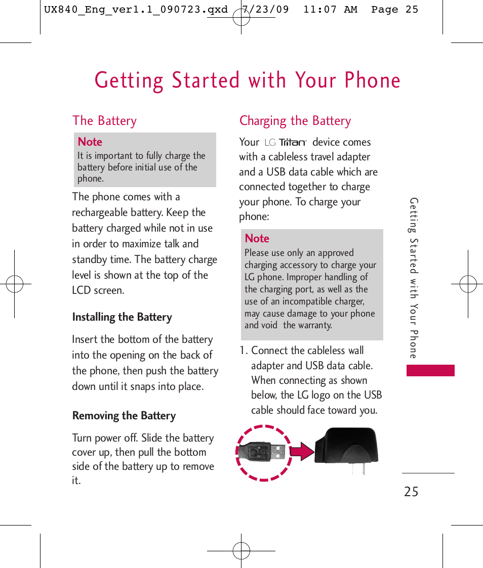 Getting started with your phone | LG UX840 User Manual | Page 27 / 289