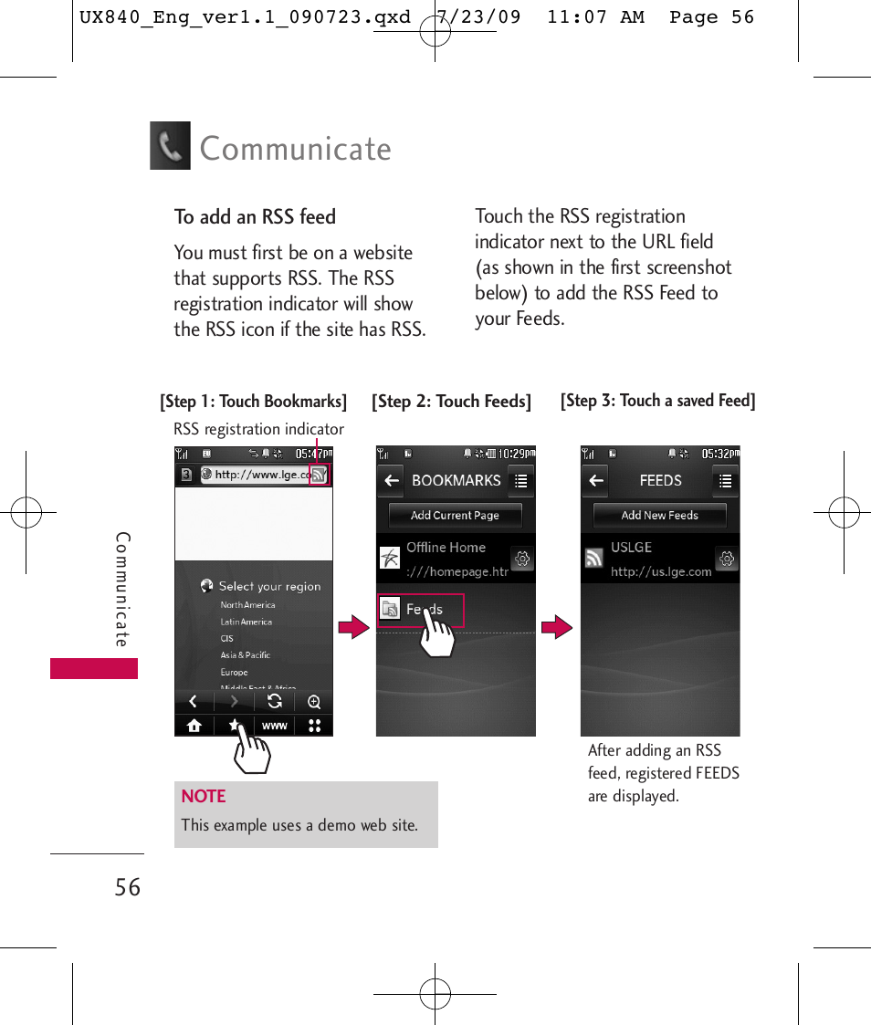 Communicate | LG UX840 User Manual | Page 58 / 289