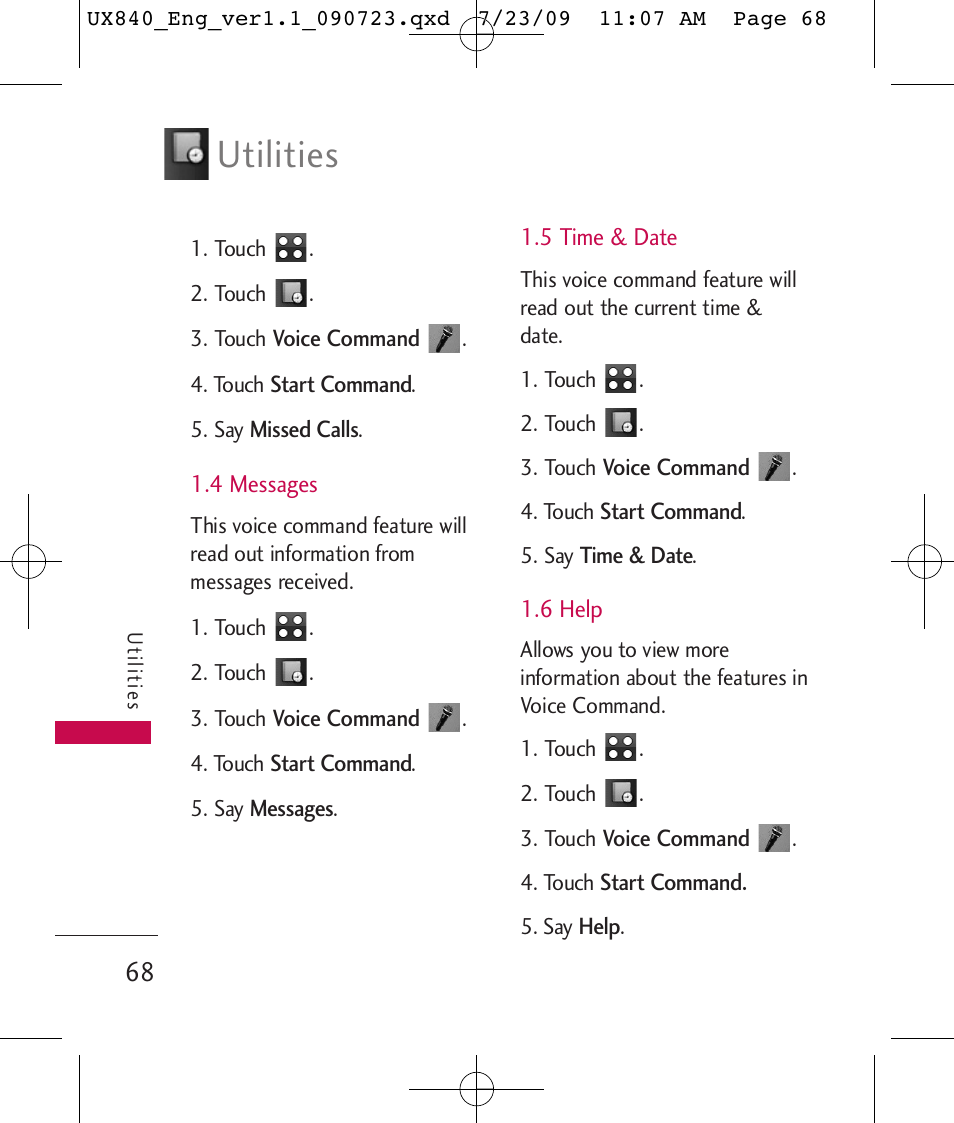 Utilities | LG UX840 User Manual | Page 70 / 289