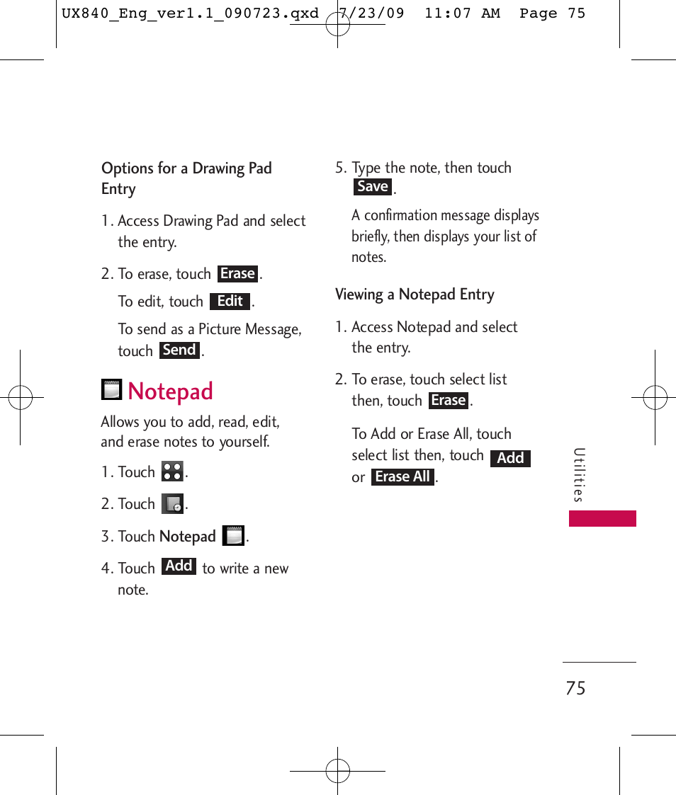 LG UX840 User Manual | Page 77 / 289