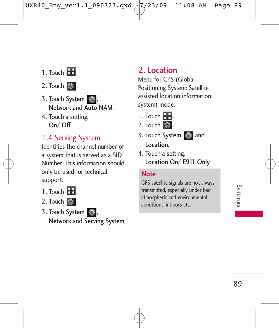 Location, 4 serving system | LG UX840 User Manual | Page 91 / 289