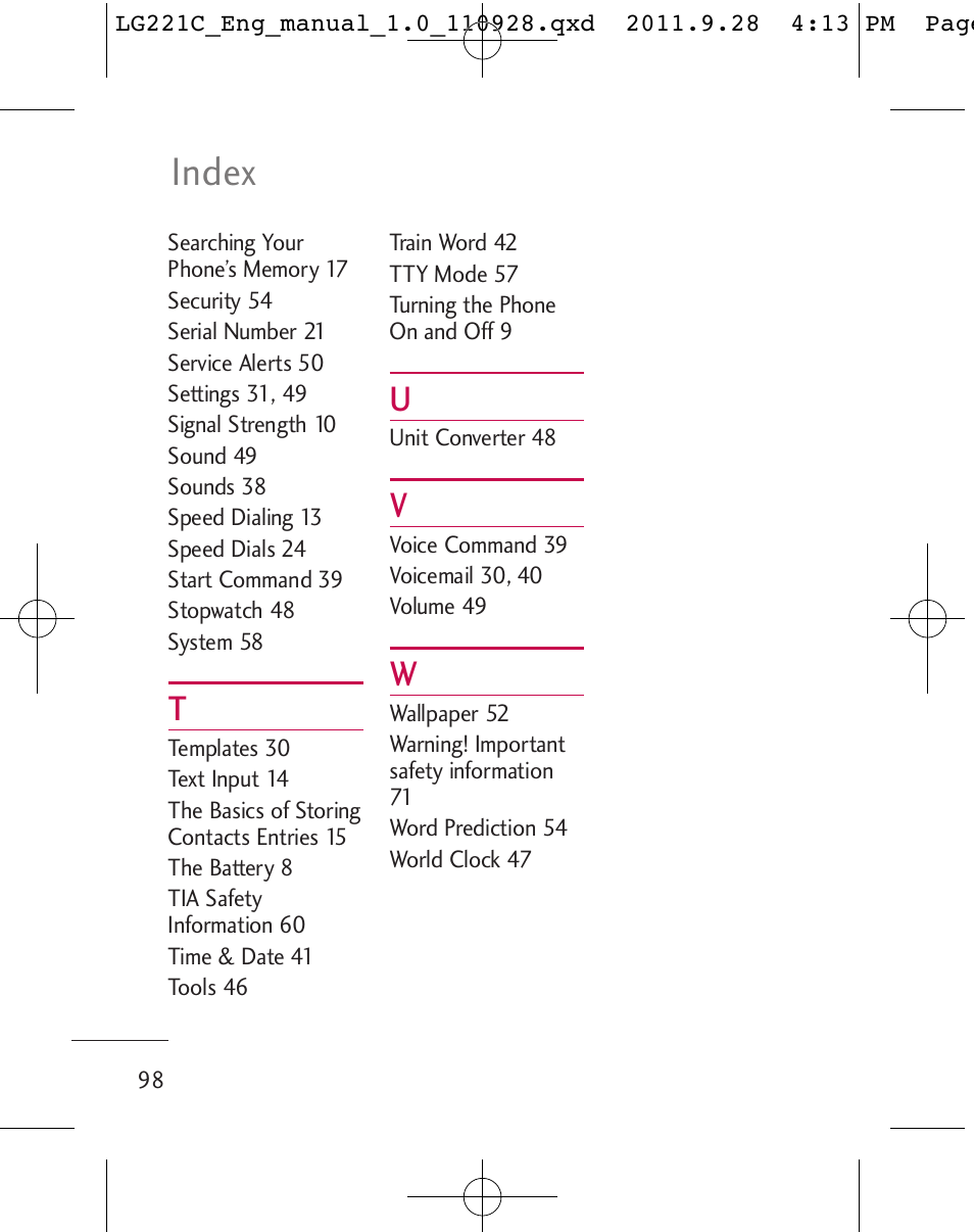 Index | LG LG221C User Manual | Page 100 / 210