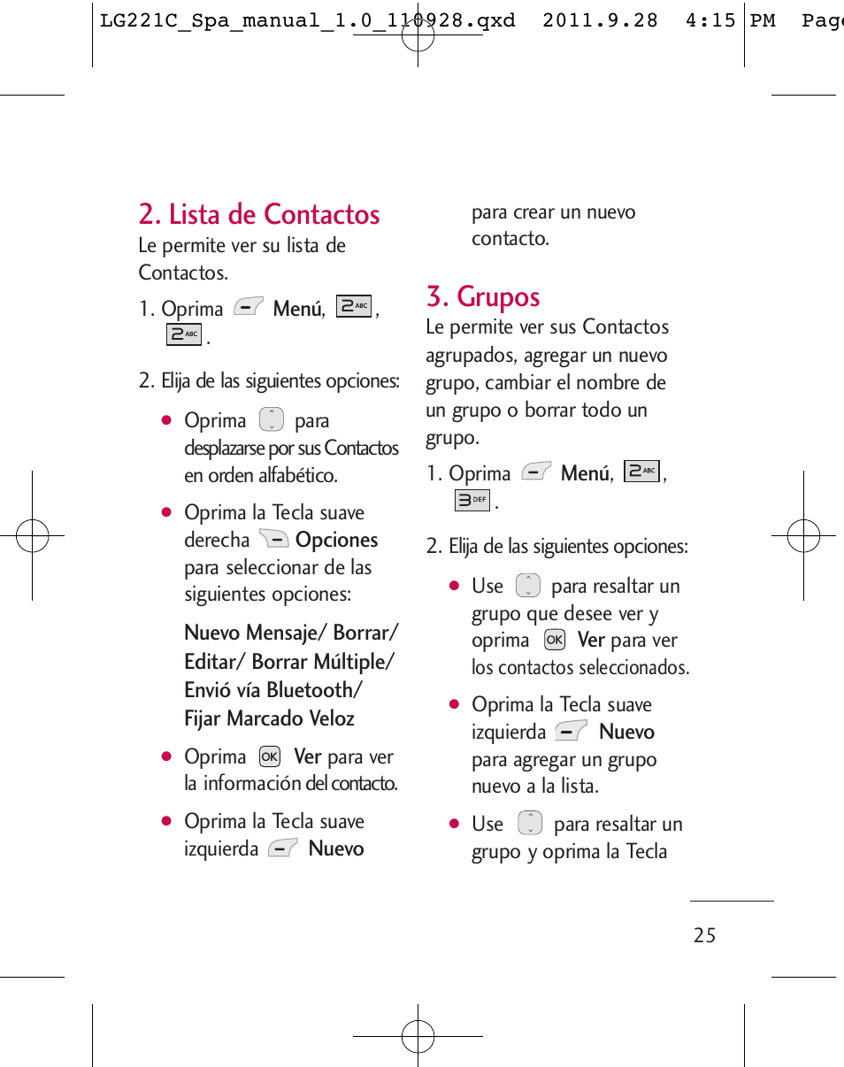 Lista de contactos, Grupos | LG LG221C User Manual | Page 125 / 210