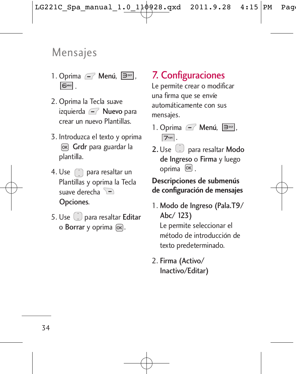 Mensajes, Configuraciones | LG LG221C User Manual | Page 134 / 210