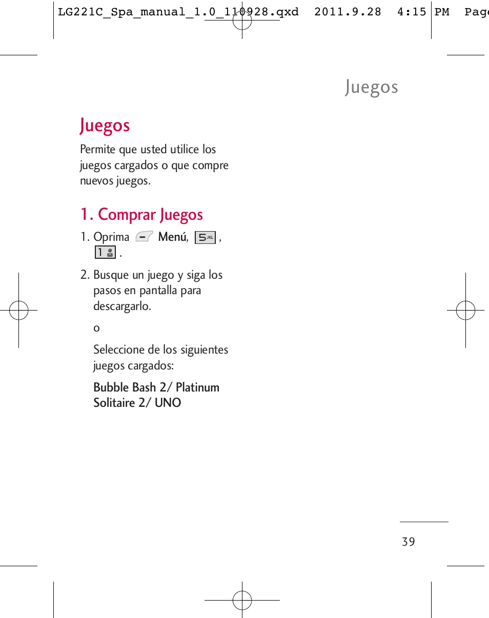 Juegos, Comprar juegos | LG LG221C User Manual | Page 139 / 210