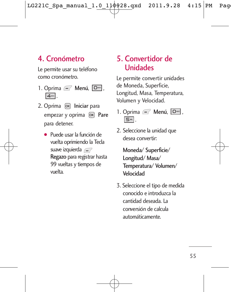 Cronómetro, Convertidor de unidades | LG LG221C User Manual | Page 155 / 210