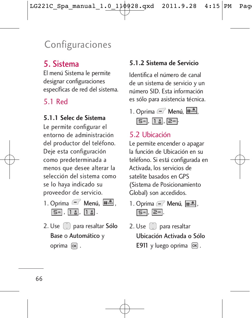 Configuraciones, Sistema, 1 red | 2 ubicación | LG LG221C User Manual | Page 166 / 210