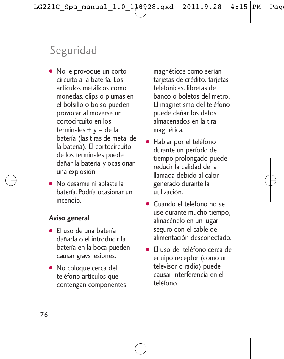 Seguridad, Aviso general | LG LG221C User Manual | Page 176 / 210