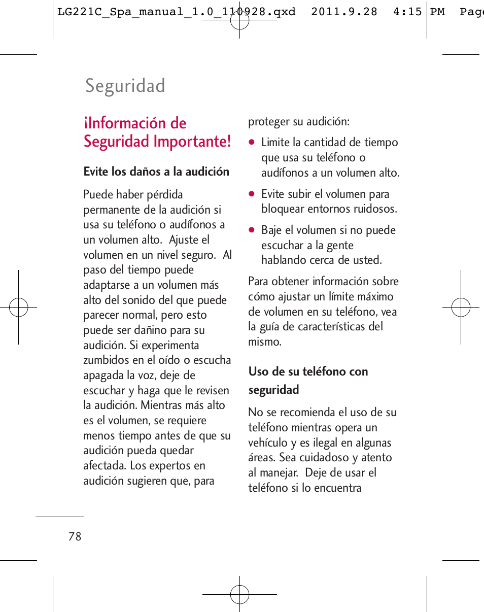 Seguridad, Información de seguridad importante | LG LG221C User Manual | Page 178 / 210